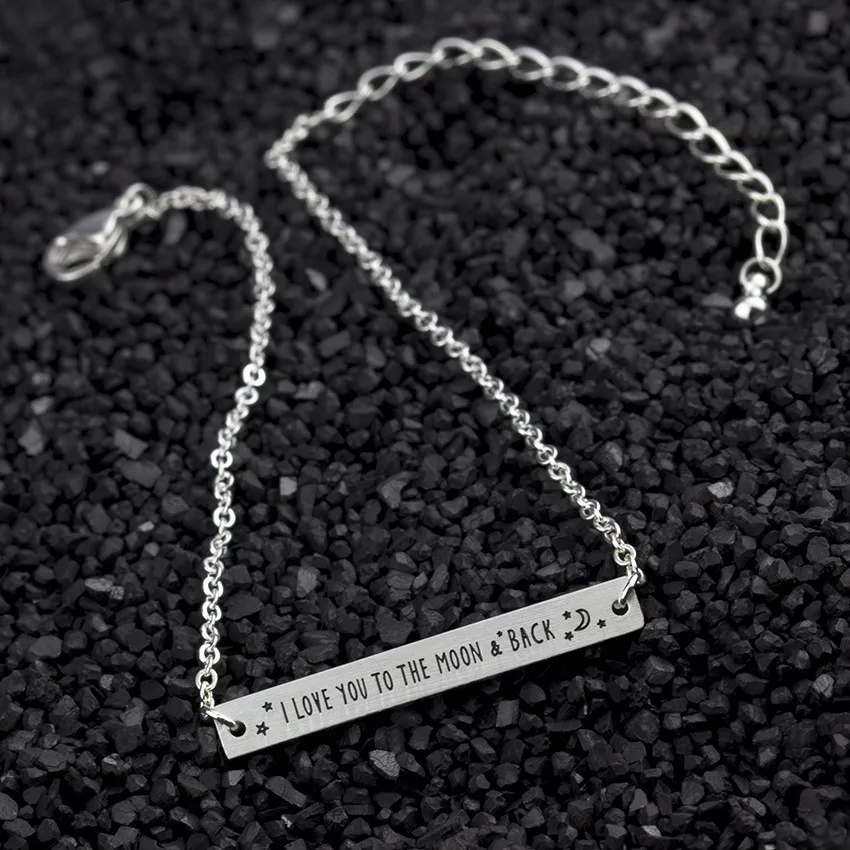 GORGEOUS TALE New Arrival 2017 Stainless Steel Bar Bracelet Bangle I Love You To The Moon And Back Lettering Pulseira Feminina|star bracelet|chain