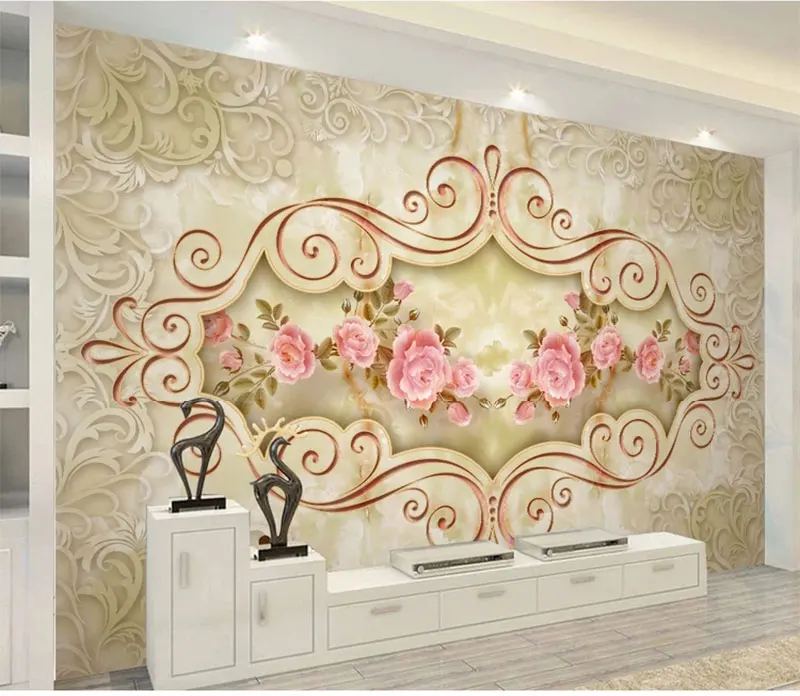 Custom Any Size Mural Wallpaper Mountain European Pattern Embossed flowers TV Backdrop Bedroom Photo Wall Paper 3D | Обустройство
