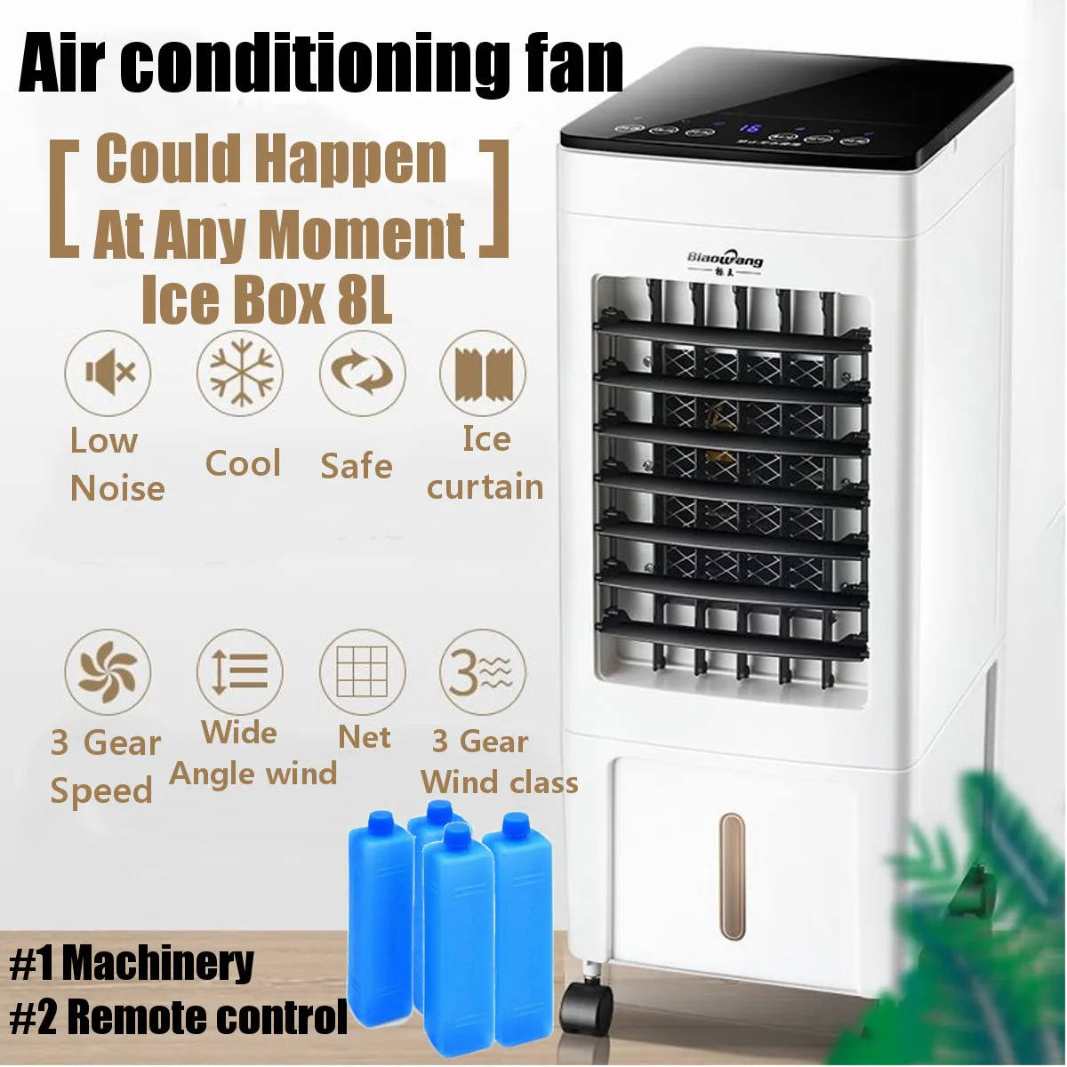 Blue GOTOTOP Air Conditioner Cooler Fan Humidify Knob Control with Ice Crystal Box & 4 Caster Wheels UK Plug 220V
