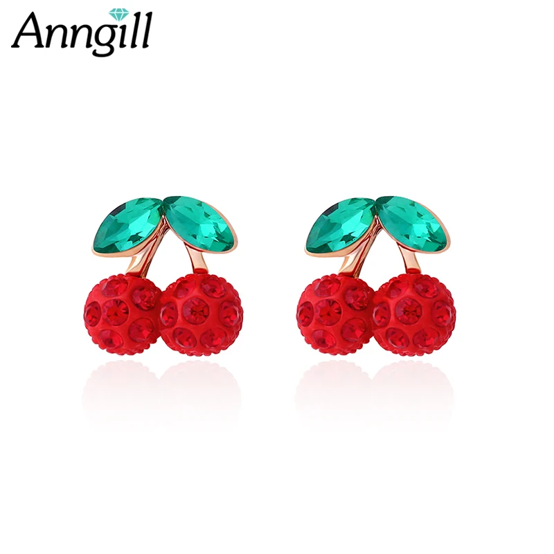 

Trendy Cute Cherry Non Pierced Earrings Girls Kids Jewelry Crystal Clip On Earrings No Hole Without Piercing Gold Ear Clips