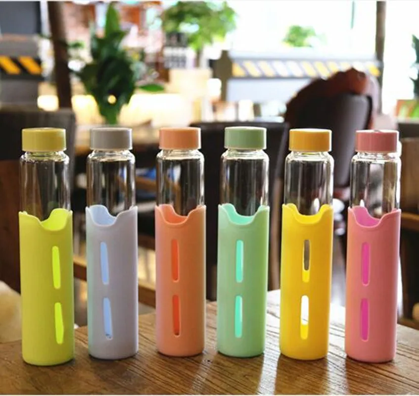 Korean version of creative silicone sets anti-hot glass slender water bottle portable hand students couple personalized | Дом и сад