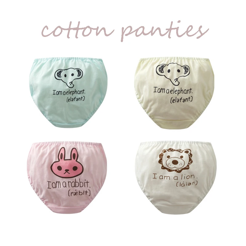 1 piece 1-6years old baby cotton underwear kid girls cartoon printed animals children girls undies briefs panties