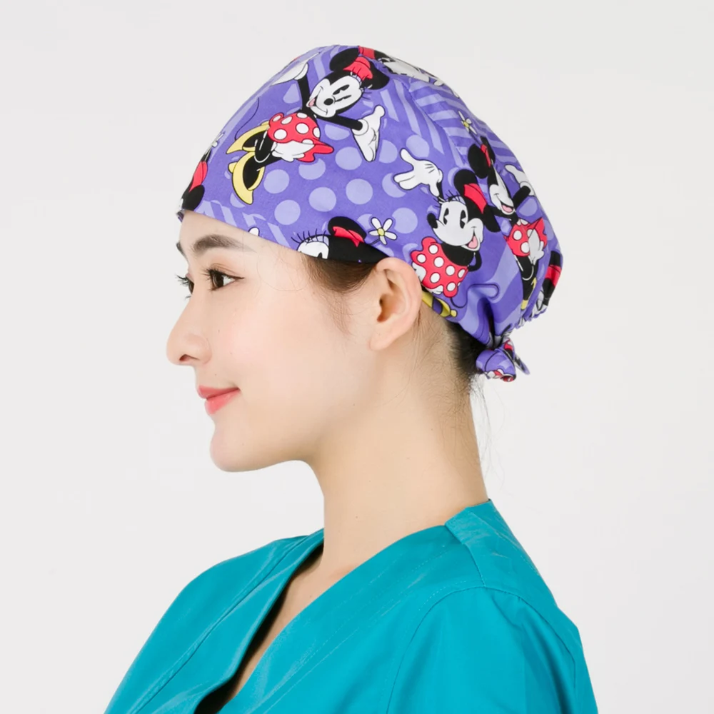 Минни Для женщин хирургические Кепки костюм медика шляпа, или Шапки хлопок Регулируемая Tieback доктор стоматолог шапочки