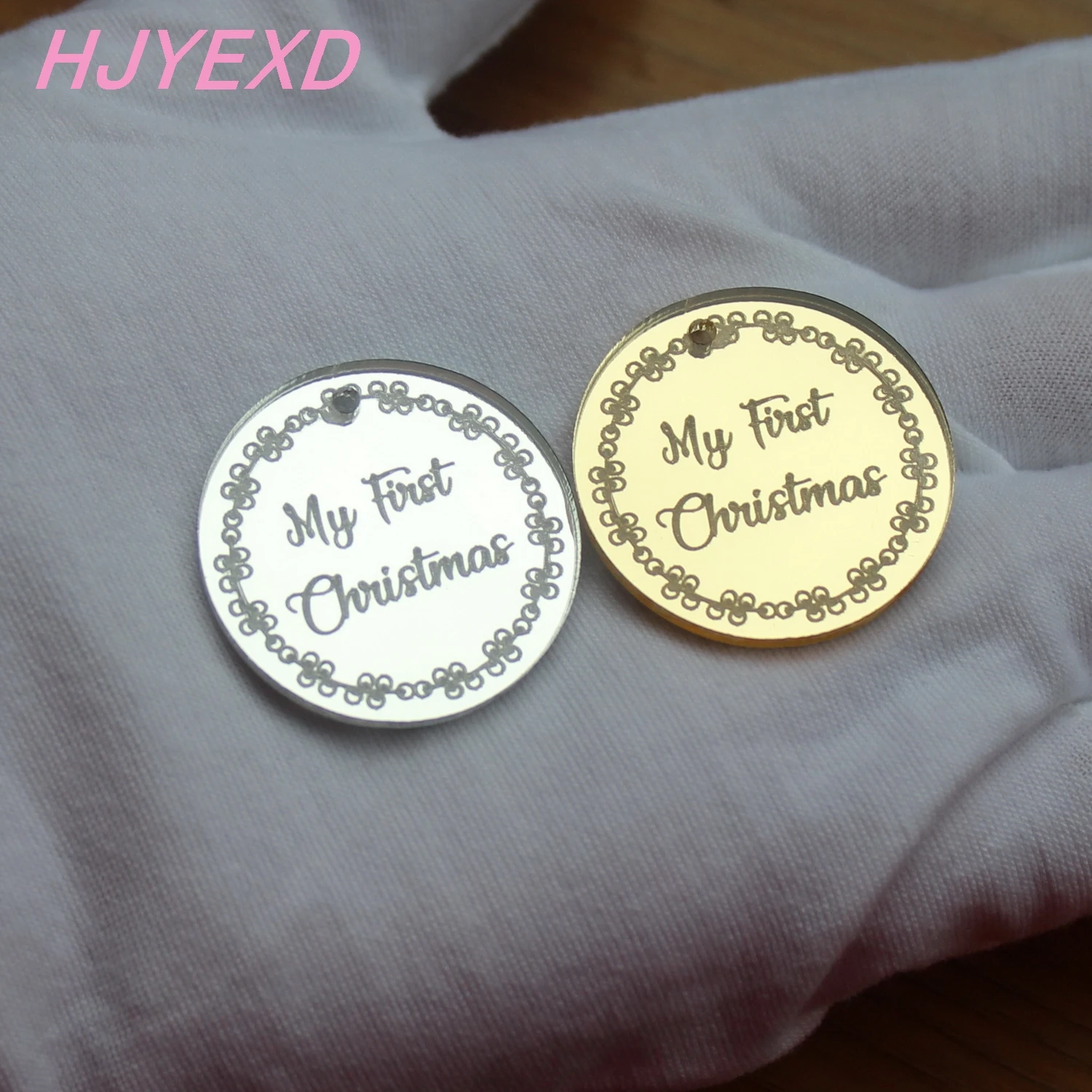 

(20pcs/lot ) 30mm Merry Christmas My First X-mas Decoration Tags Charms Gold / Silver Mirror Laser Cut 1.2"-AC1567