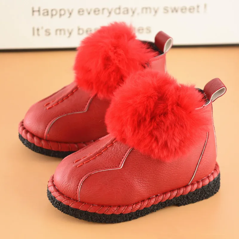 HITOMAGIC/Обувь для девочек; зимние ботинки; коллекция года; детская зимняя обувь принцессы с мехом; резиновые Войлочные ботинки; теплые плюшевые ботинки для девочек - Цвет: Red