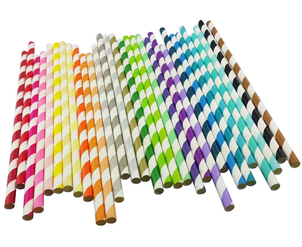 25pcs Mix Rainbow Paper Drinking Straws Vintage Stripe Polka Dot Party Wedding 