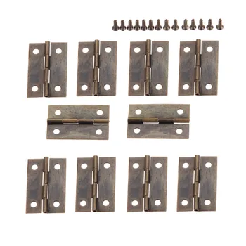 

10Pcs 35x22mm Furniture Cabinet Drawer Door Butt Hinge Antique Bronze Decorative Hinges For Jewelry Wooden Box with Screws