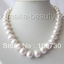 Ювелирные изделия 00578 потрясающий большой 14 мм круглый белый пресноводные искусственные жемчужное ожерелье