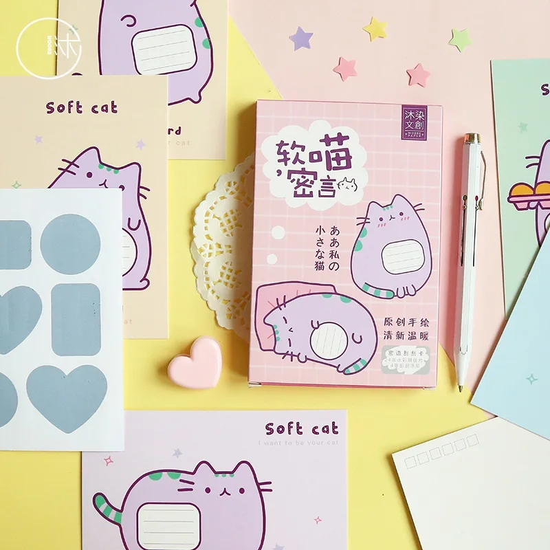 

24 Sheets/Set Cartoon Soft Cat Postcards Greeting Card Birthday Letter Gift Card Message Card