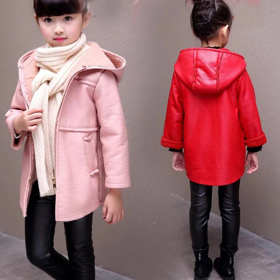 

Fashion Autumn Winter Solid Color Jackets Coat For Girls Boys Warm Thick Boys Girls Hooded Jackets Zipper Teenager Outwear Coats