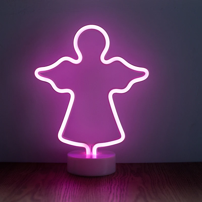  ROPIO LED Neon Abajur Night Light Table Night Lamp Flamingo Angel Heart Battery Operated for Home W - 32861243180