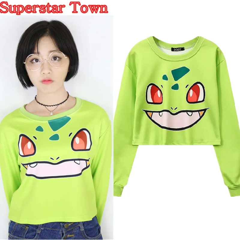 Укороченная Толстовка Bulbasaur укороченный свитер для женщин Harajuku толстовки | Толстовки и свитшоты -32810255020