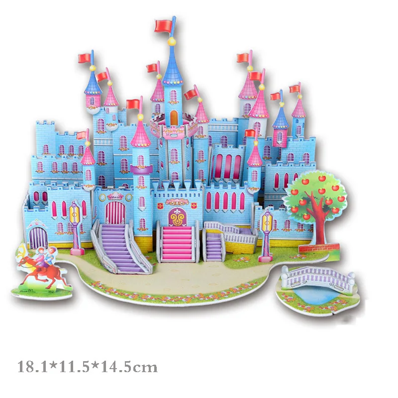 Brinquedo Обучающие пазлы для детей Детские игрушки развивающие 3D DIY головоломки прекрасные бумажные замки домики TY0002 - Цвет: Blue Castle