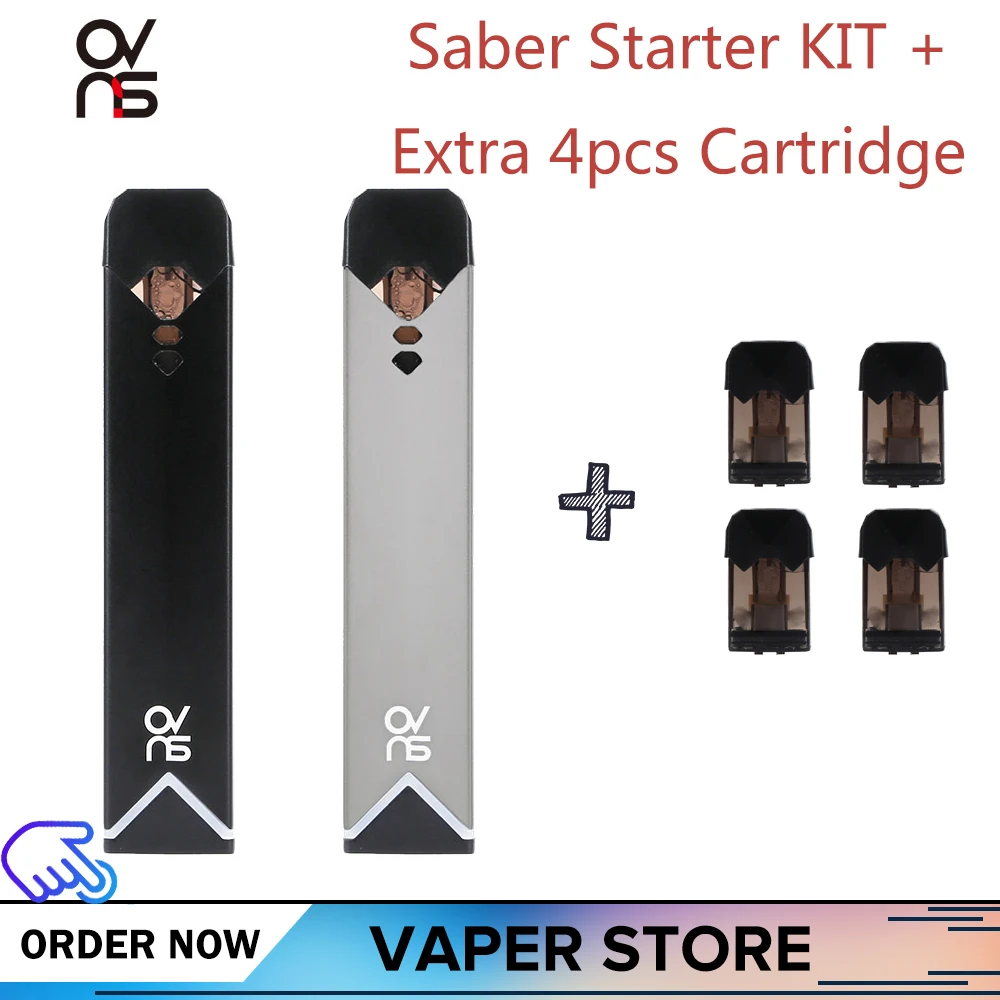 

Original Ovns Saber Starter Pod Kit Vape Add Extra 4pcs 1.8ml 1.8ohm Pod Cartridges E-Cigarette 400mah Battery Mod Vaporizer