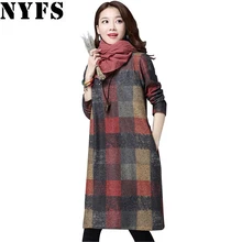 NYFS 2018 Outono Inverno As Mulheres se vestem Elegante Grosso quente de manga Longa de Algodão Vestido Solto Vestidos Robe Elbise