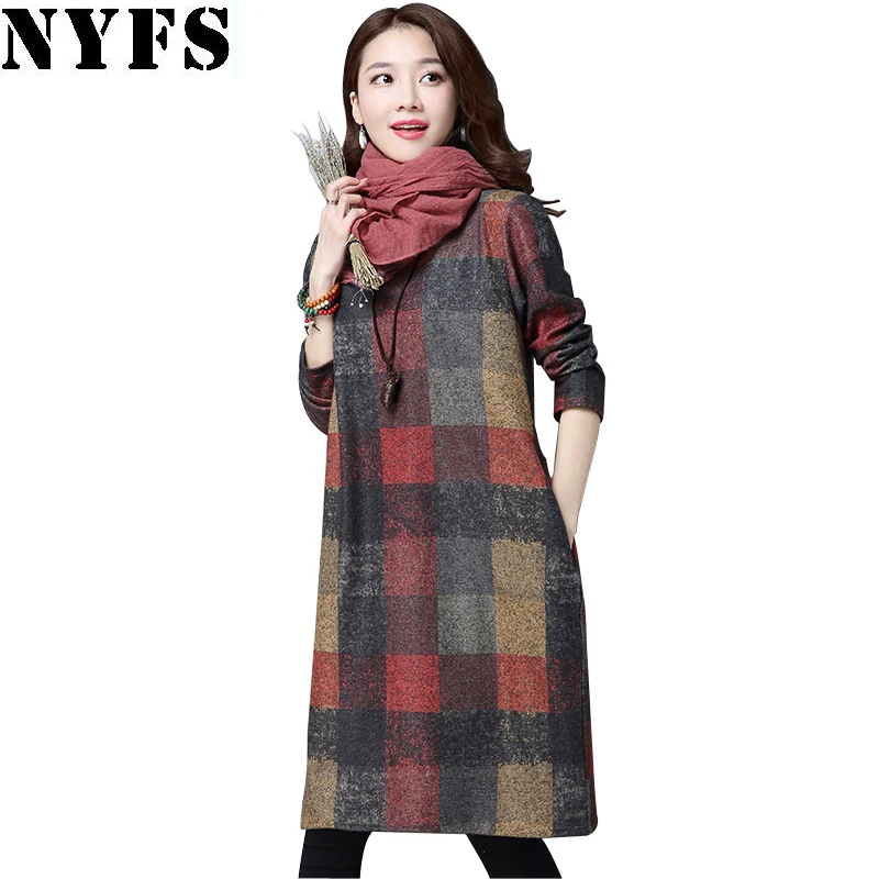 Autumn Winter Women Dress Elegant Thick Warm Long Sleeve Cotton Plus Size Loose Dress Vestidos Robe