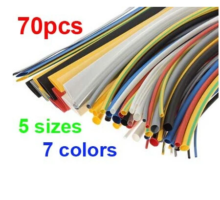 New Arrvial!!! 70 pcs Flame Retardant Durable 7 Color Assorted Colors Ratio 2:1 Polyolefin Heat Shrink Tubing Tube Kits | Инструменты