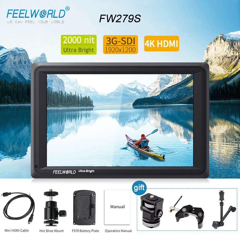 

FEELWORLD FW279S 7 Inch 2200nit Daylight Viewable Camera Field Monitor 3G-SDI 4K HDMI Input Output 1920X1200 7" IPS Monitor