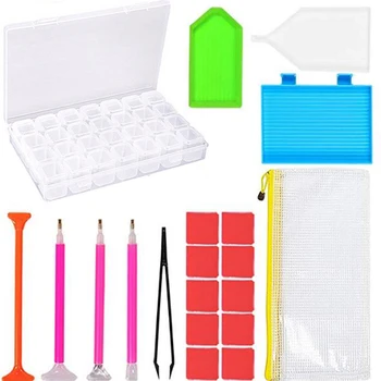 

20pcs 5D Diamond Painting Tools 28 Grids Storage Box Sticky Pen DIY Embroidery Cross Stitch Tool Kit For Handmade Crafts