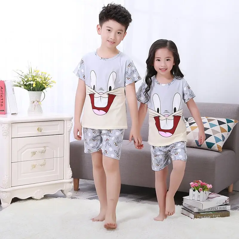 Недавно прибыл детские пижамы Детский комплект для маленьких девочек мультфильм повседневная одежда короткий рукав пижама для мальчиков летняя Домашняя одежда fhty7