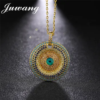 

JUWANG Turkey Round Eye Necklaces & Pendants for Woman Men Micro Pave Bule CZ Crystal Color Jewelry Gift Wholesale