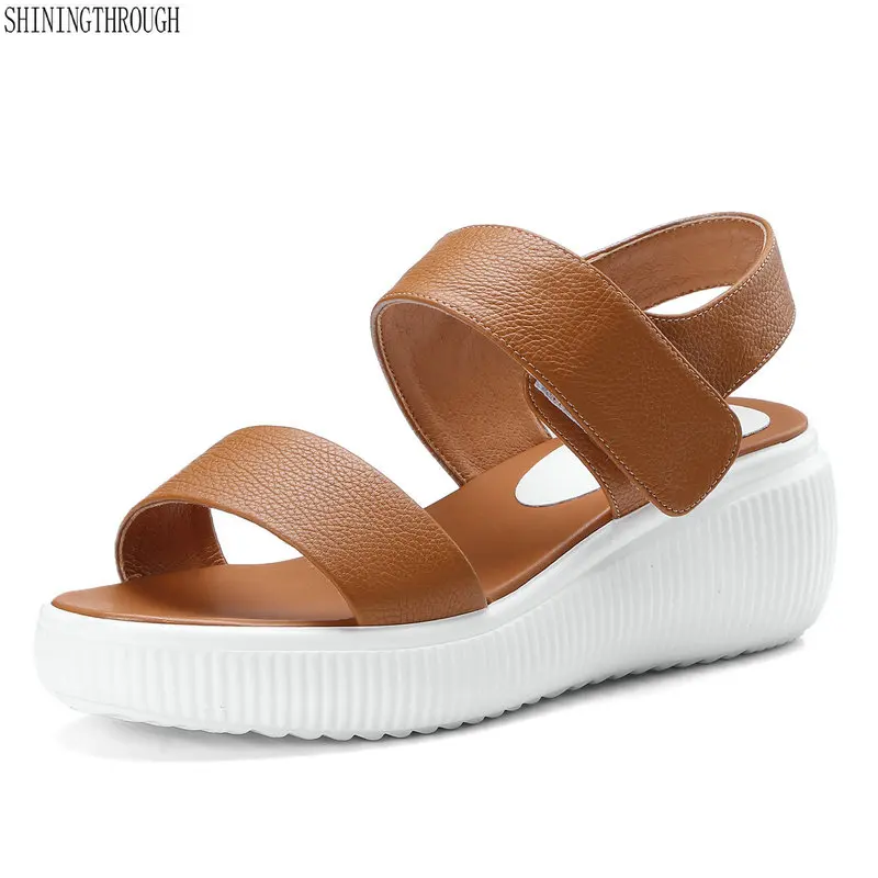 

Summer Genuine Leather Sandals Women wedges High Heels Women Shoes Fashion 2018 Ladies Sandals
