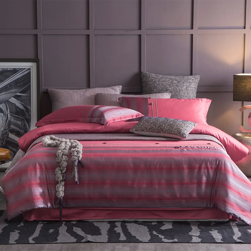 

Luxury Euro satin Bedding Sets cotton 4pcs lace duvet cover queen/king size 80s cotton bed sheet Boho wedding bedline best gift