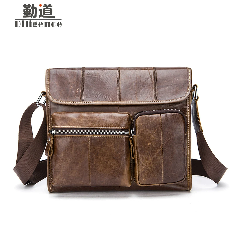 

Genuine Leather Vintage Mens Casual Shoulder Bags Fashion Crossbody Bags Bolsos De Hombres