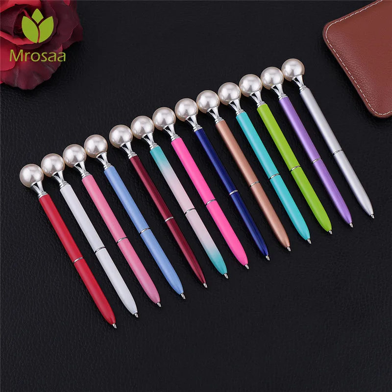 

1.0mm Cute Kawaii Pearl Ball Ballpoint Pens Metal Ballpen Refill Black For Office School Writing Supplies Stationery Gift