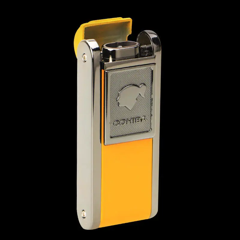

COHIBA Pattern High Grade Metal Refillable 2 Torch Jet Fire Flame Cigar Lighter Windproof Cigarette Lighters With Cigar Punch