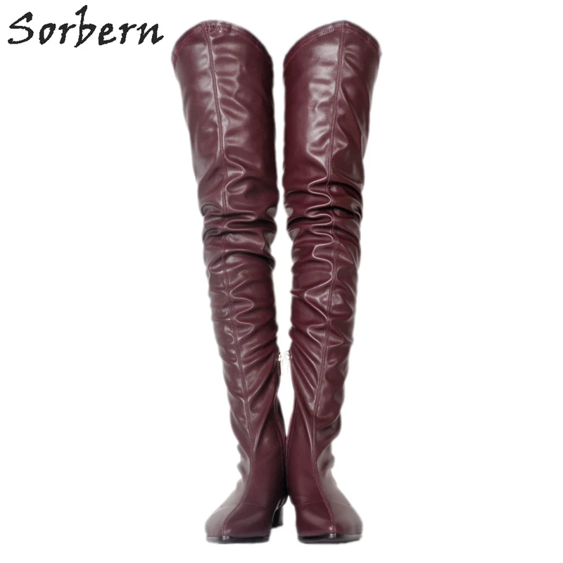 Sorbern Wine Red Zapatos De Mujer Europeos Flat Heels Over The Knee Boots Round Toe Womens Shoes Size 10 Booties Womens Shoes