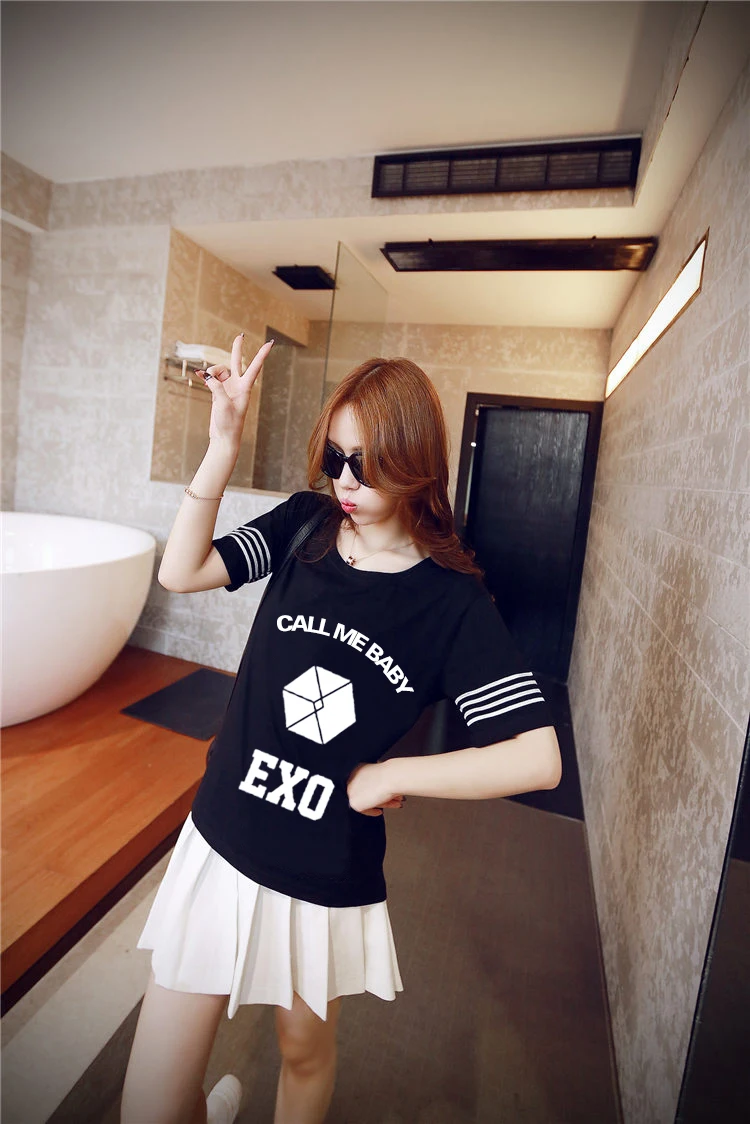 2016 kpop Exo Llamarme lbum Del Beb Tapa del verano футболки Camisetas k-pop k pop Femenino de la Camiseta Las Mujeres | Женская