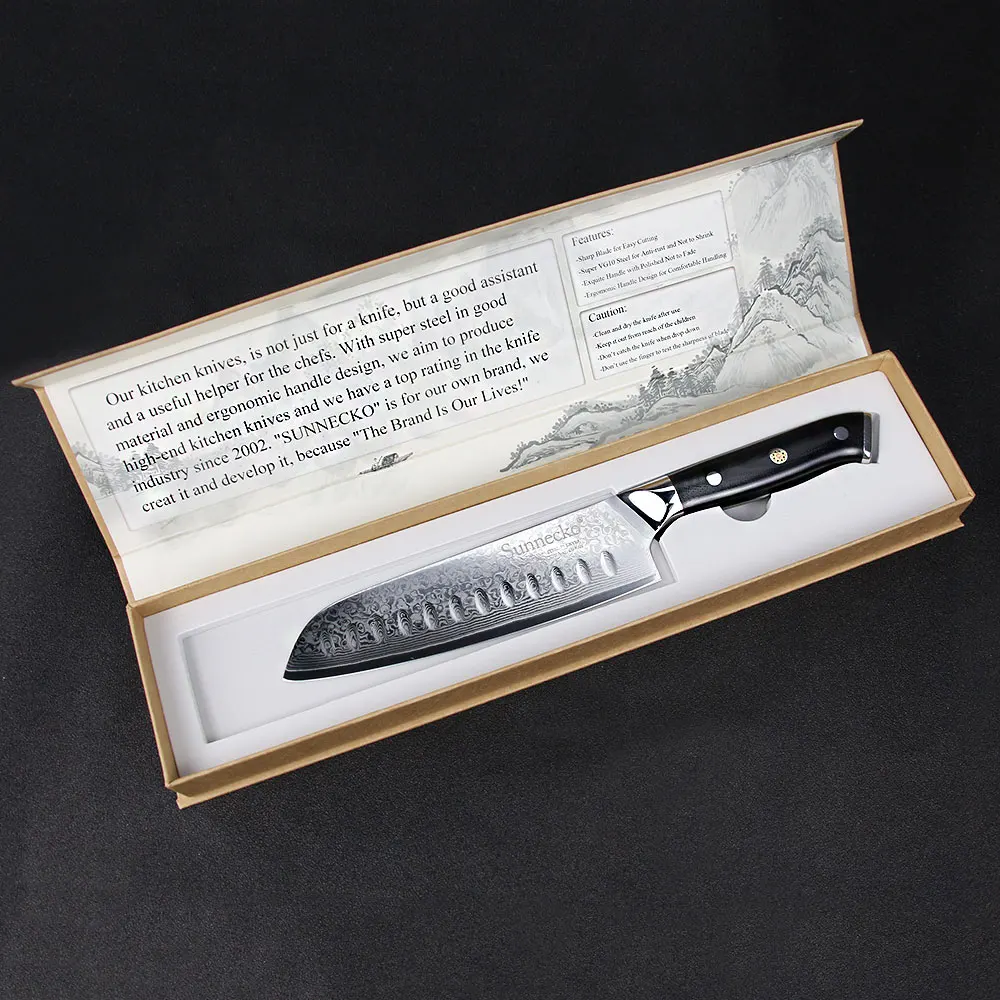 Sunnecko 7" inch Damascus Santoku Knife Japanese VG10 Steel Blade Razor Sharp Cut Kitchen Chef's Cooking Knives G10 Handle