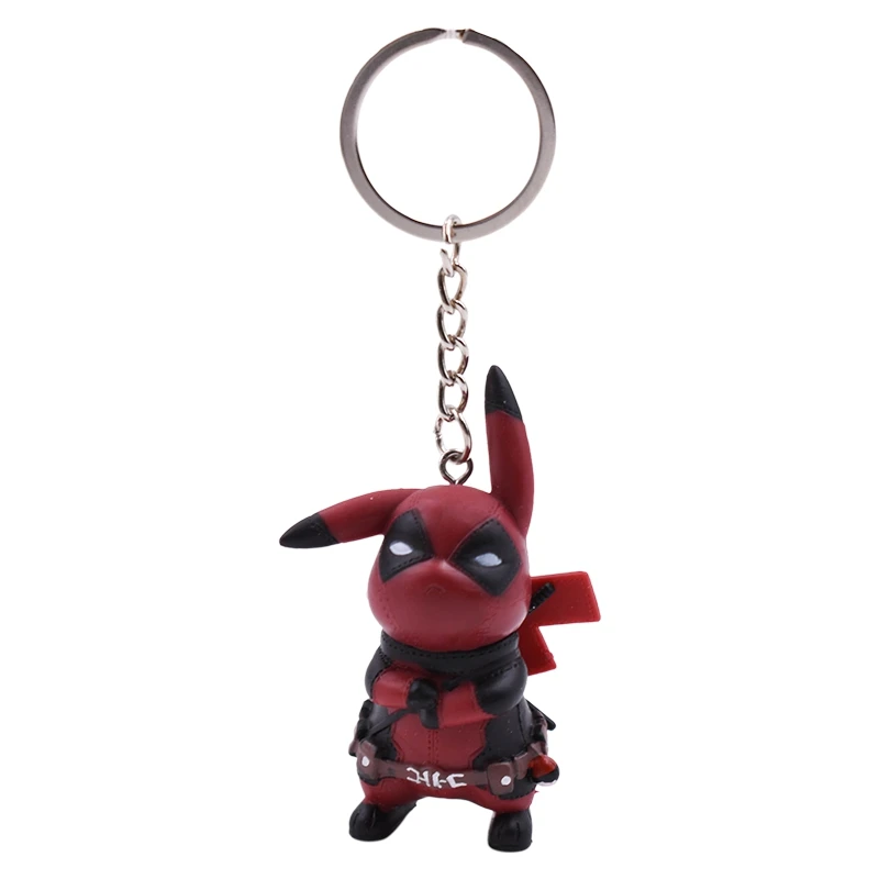 

6cm Pikachu Cosplay Deadpool PVC Figure Keychain Pikachu Cartoon Figures Model Toy Pendants Keyrings For Children Gift