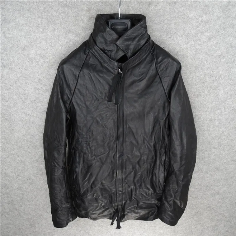 Итальянская темная Мужская Роскошная куртка из натуральной кожи датский Готический винтажный Байкерский пиджак Harajuku верхняя одежда куртки - Цвет: black