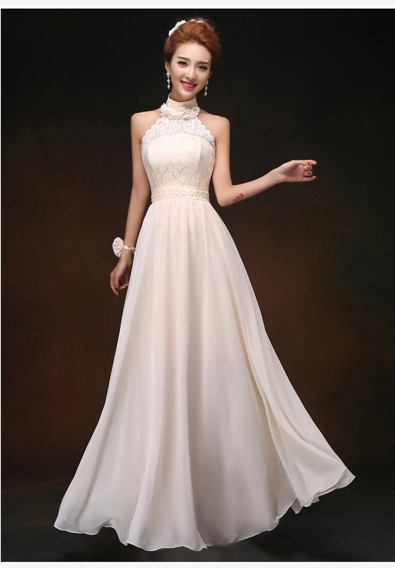 

Sweet Memory Floor length Champagne halter Chiffon bridesmaid dresses SW0021 Promotional price cheap