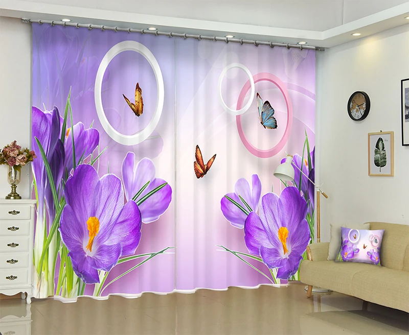 

Park corridor landscape bamboo forest curtain photo shade curtain butterfly purple fashion 3D curtain