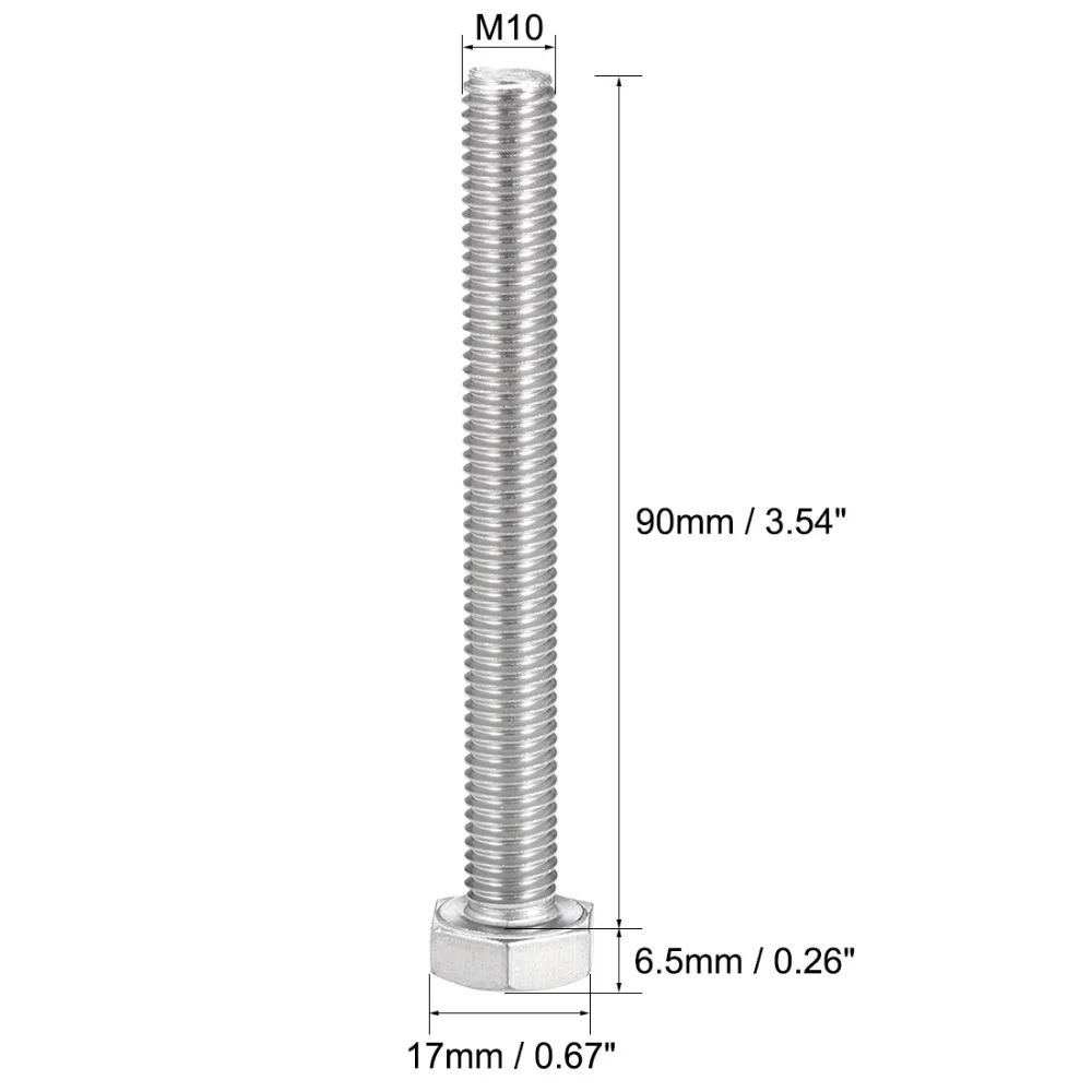Uxcell 4 шт./лот Новый M10 нить 100 мм 80 мм 85 мм 90 мм 304 Нержавеющая сталь шестигранный винт с головкой болты крепежа широко используется высокое