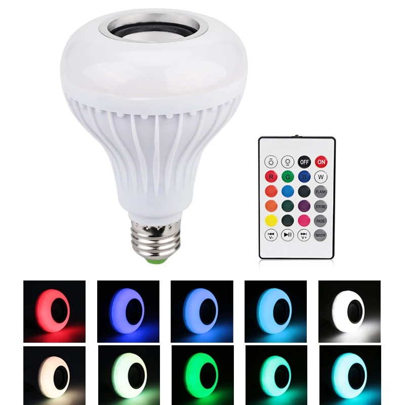 

E27 Smart RGB RGBW Wireless Bluetooth Speaker Bulb Music Playing Dimmable LED Bulb Light Lamp with 24 Keys Remote Control