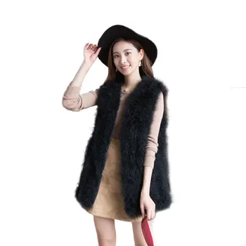 

2018 Winter Fashion Women Real Fur Vests Genuine Ostrich Feather Fur Gilets Real Fur Waistcosts Long Casual Natural Fur Coats