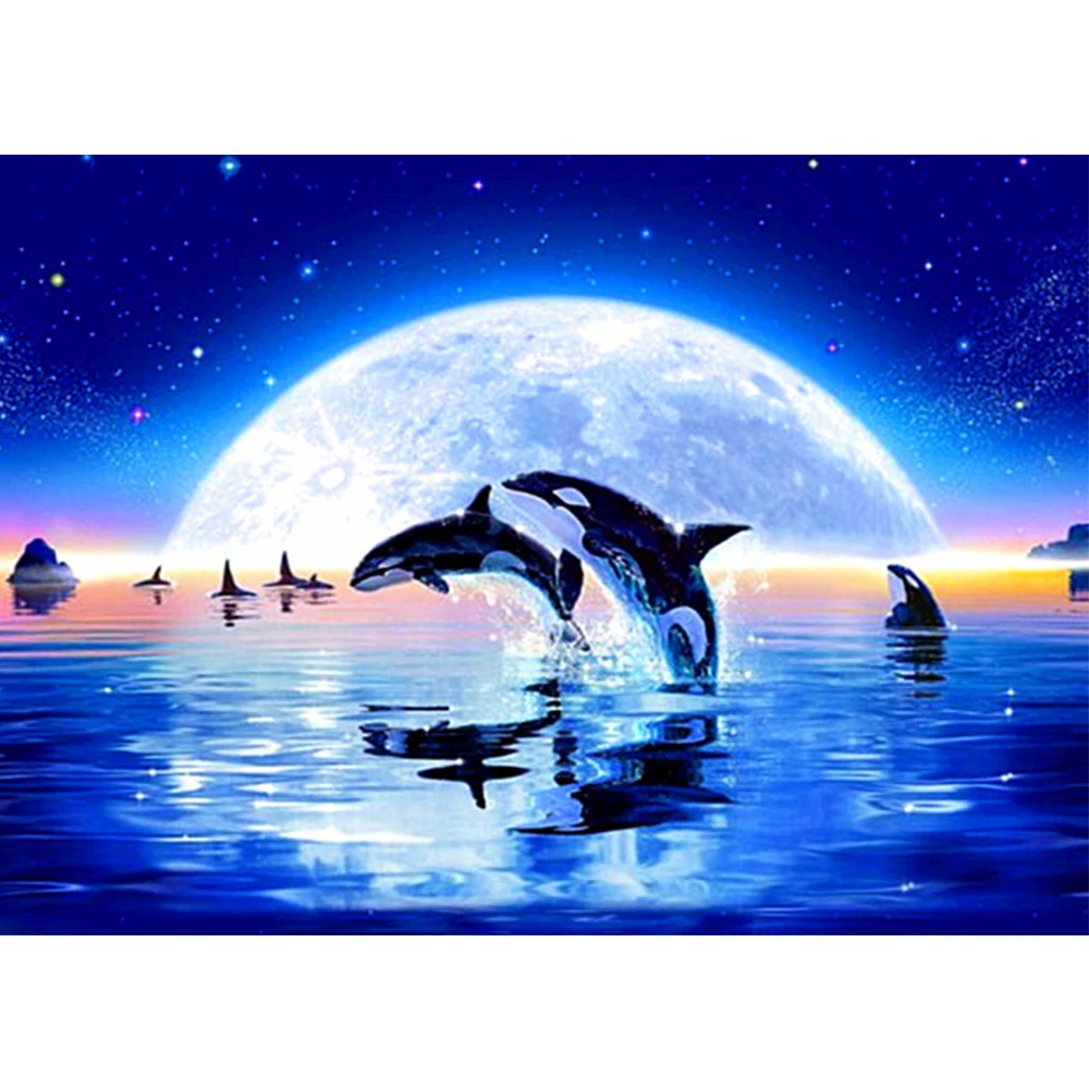 

LI LOYE DIY Diamond embroidery Moon dolphins 5D Diamond painting Cross Stitch full Round Rhinestone mosaic home decoration RT806