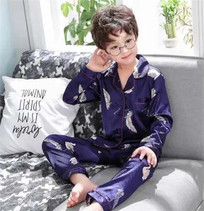 Пижамный комплект для мальчиков и девочек от 5 до 14 лет, пижама из шелковой ткани г., Весенняя Детская домашняя одежда ночное белье комплект одежды для девочек - Цвет: color at picture