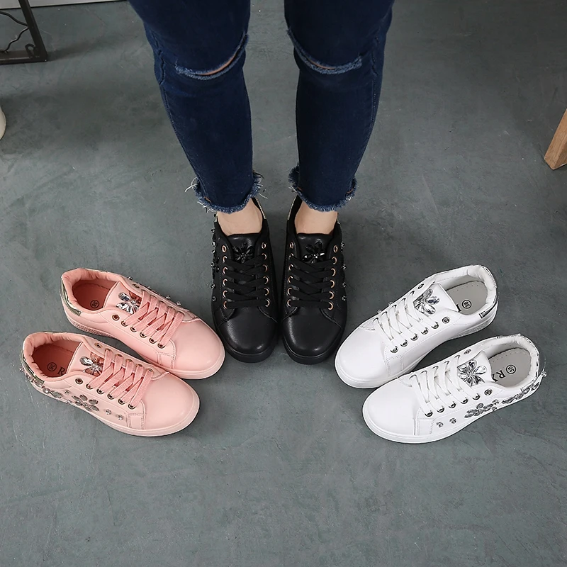 YWEEN Brand New Women Flat Shoes Women Pearl Espadrille Soft Leather Rhinestone Sneaker Shoes Female Round toe loafers