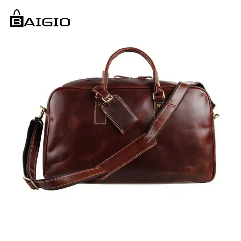 Baigio Men Bag Travel Bag Genuine Leather Overnight Travel Duffle Bag Hand Luggage Vintage Brown Large Capacity Tote Men's Bag