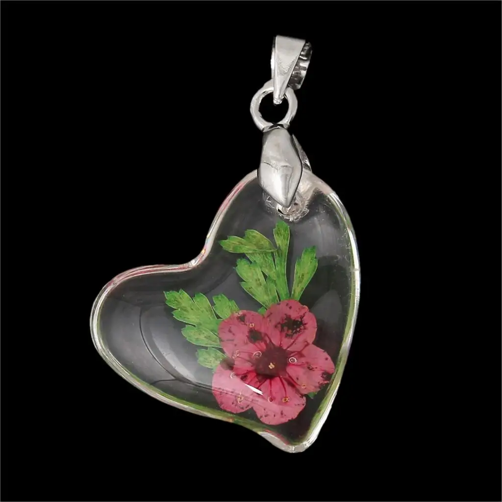 

DoreenBeads Resin Charm Pendants Heart Transparent Flower Pattern 3.1cm(1 2/8") x 19.0mm( 6/8"), 1 Pc 2016 new