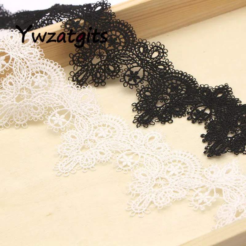 

ywzatgits 1yard 5.4cm White/Black Flower Embroidery Lace for Wedding Dress Decoration DIY Sewing Accessories YN0507