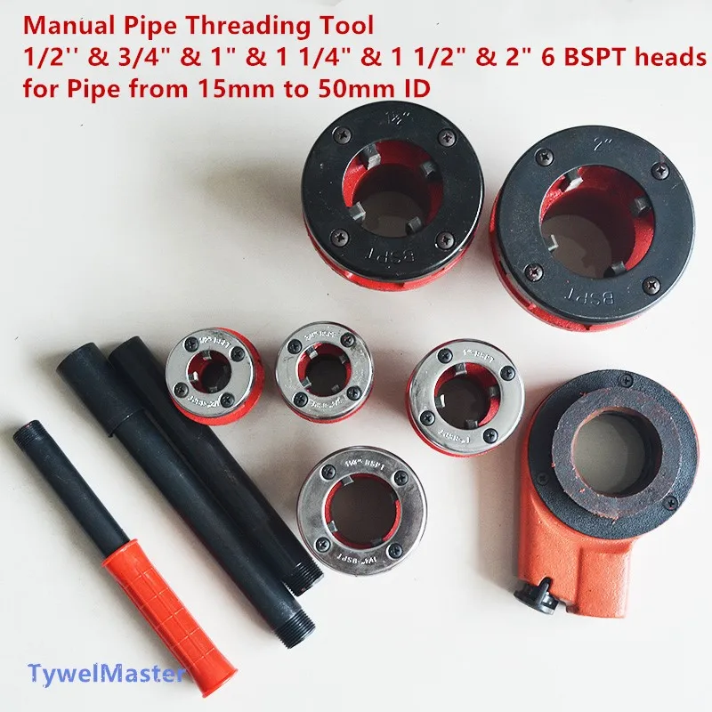 

Manual Pipe Threading Tool 1/2'' & 3/4" & 1" & 1 1/4" & 1 1/2" & 2" 6 BSPT Die Heads for Galvanized Steel Pipe 15-50mm