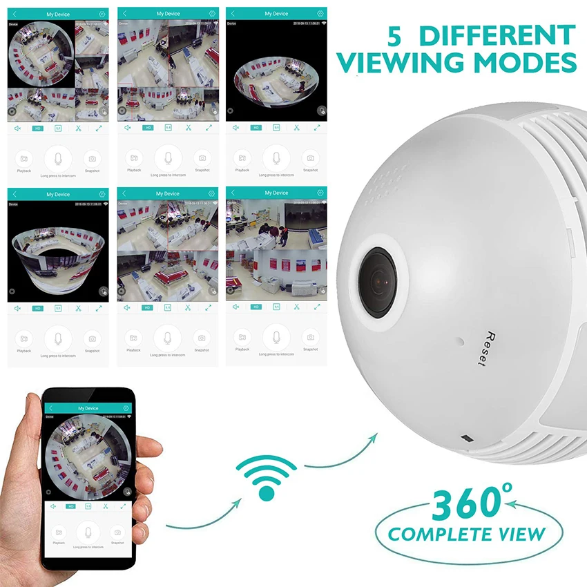 Лампа 360 градусов панорамная камера система камер домашней безопасности 960P WiFi камера Двусторонняя говорящая Обнаружение движения воспроизведение