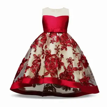 

Retail Boutique Children Trailing Dress Bow Stereo Flower High Low Party Perform Flower Girl Princess Dress Kids Clothing E2088