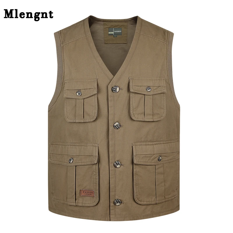 Summer Multi Pocket Men Vest Cotton Button Sleeveless